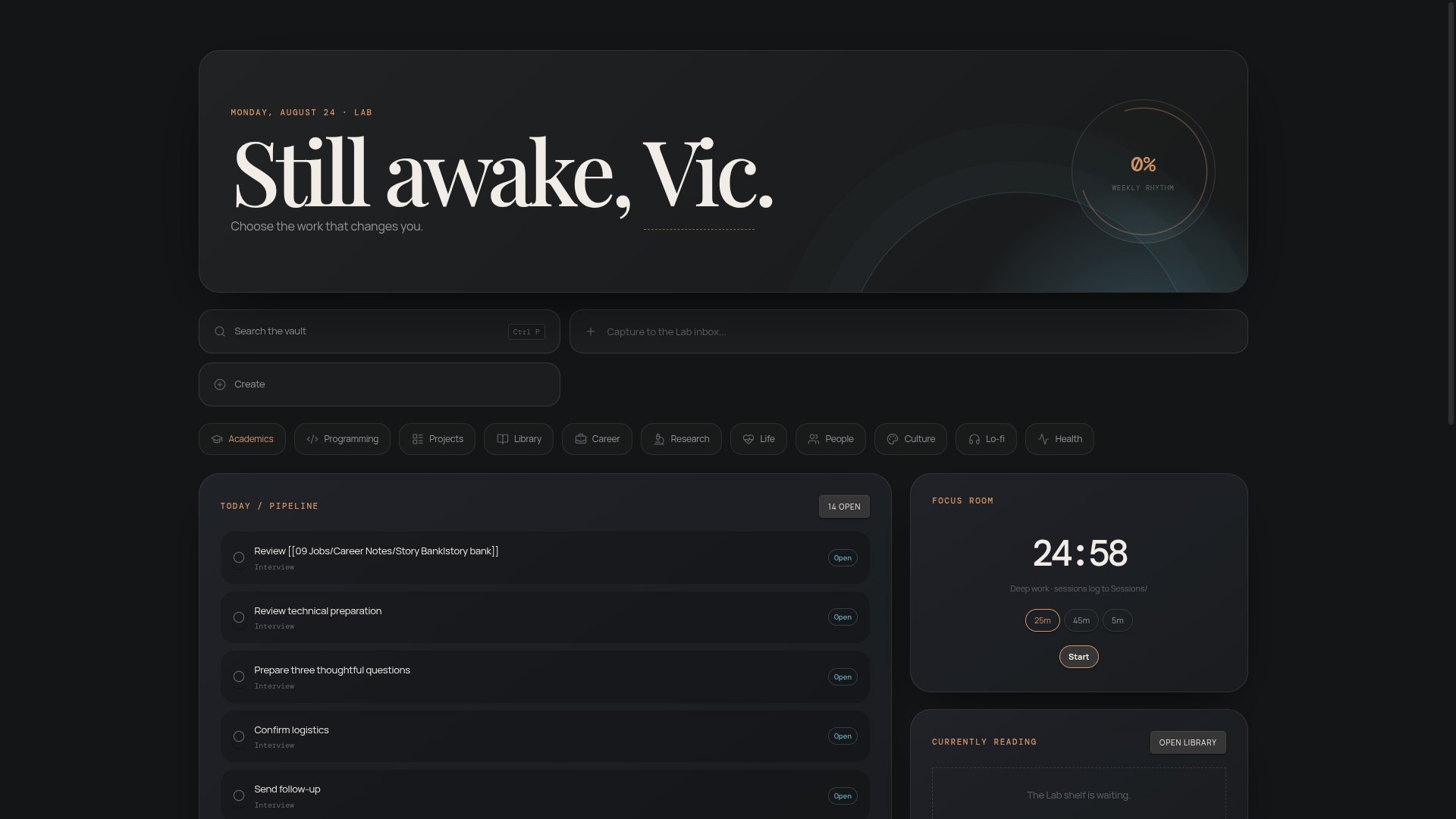Atelier Lab home dashboard
